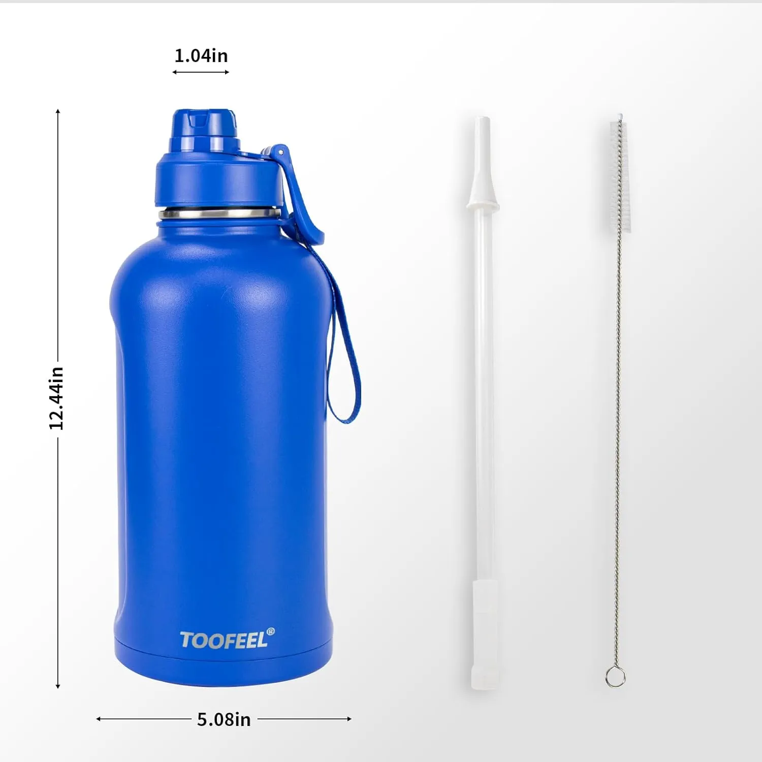 Toofeel Insulated Stainless Steel Water Bottle 74 oz, 2.2L Double Walled Vacuum Big Thermos, Leak Proof Cold Water Bottle, Wide Mouth Metal Bottle for Hot and Cold Drinks, BPA Free, Klein Blue