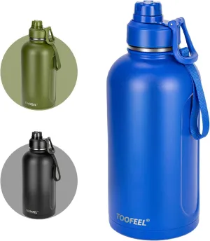Toofeel Insulated Stainless Steel Water Bottle 74 oz, 2.2L Double Walled Vacuum Big Thermos, Leak Proof Cold Water Bottle, Wide Mouth Metal Bottle for Hot and Cold Drinks, BPA Free, Klein Blue
