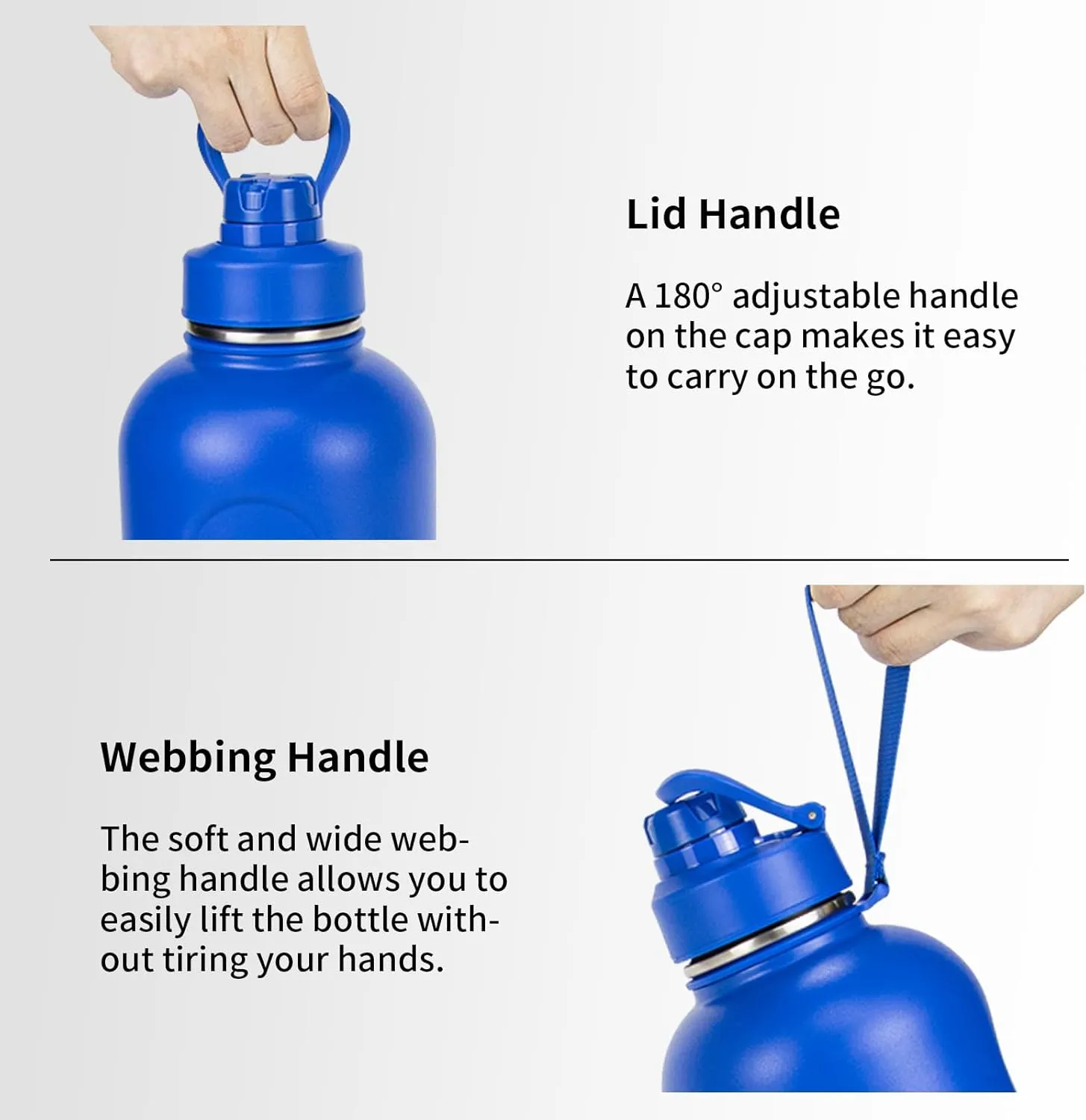 Toofeel Insulated Stainless Steel Water Bottle 74 oz, 2.2L Double Walled Vacuum Big Thermos, Leak Proof Cold Water Bottle, Wide Mouth Metal Bottle for Hot and Cold Drinks, BPA Free, Klein Blue