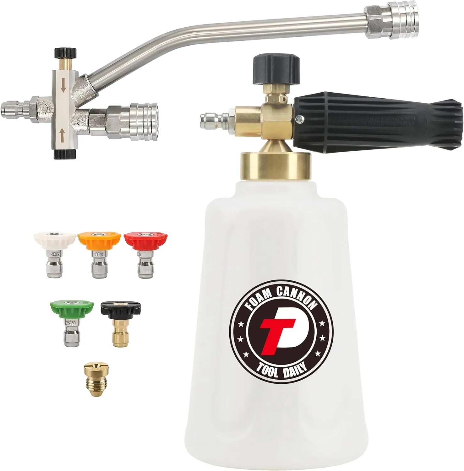 Tool Daily Foam Cannon for Pressure Washer with Double Tip Attachment, Dual Lance Wide Mouth Soap Cannon, 5 Power Washer Sprayer Nozzles, 1/4" Quick Connect, 3600 PSI