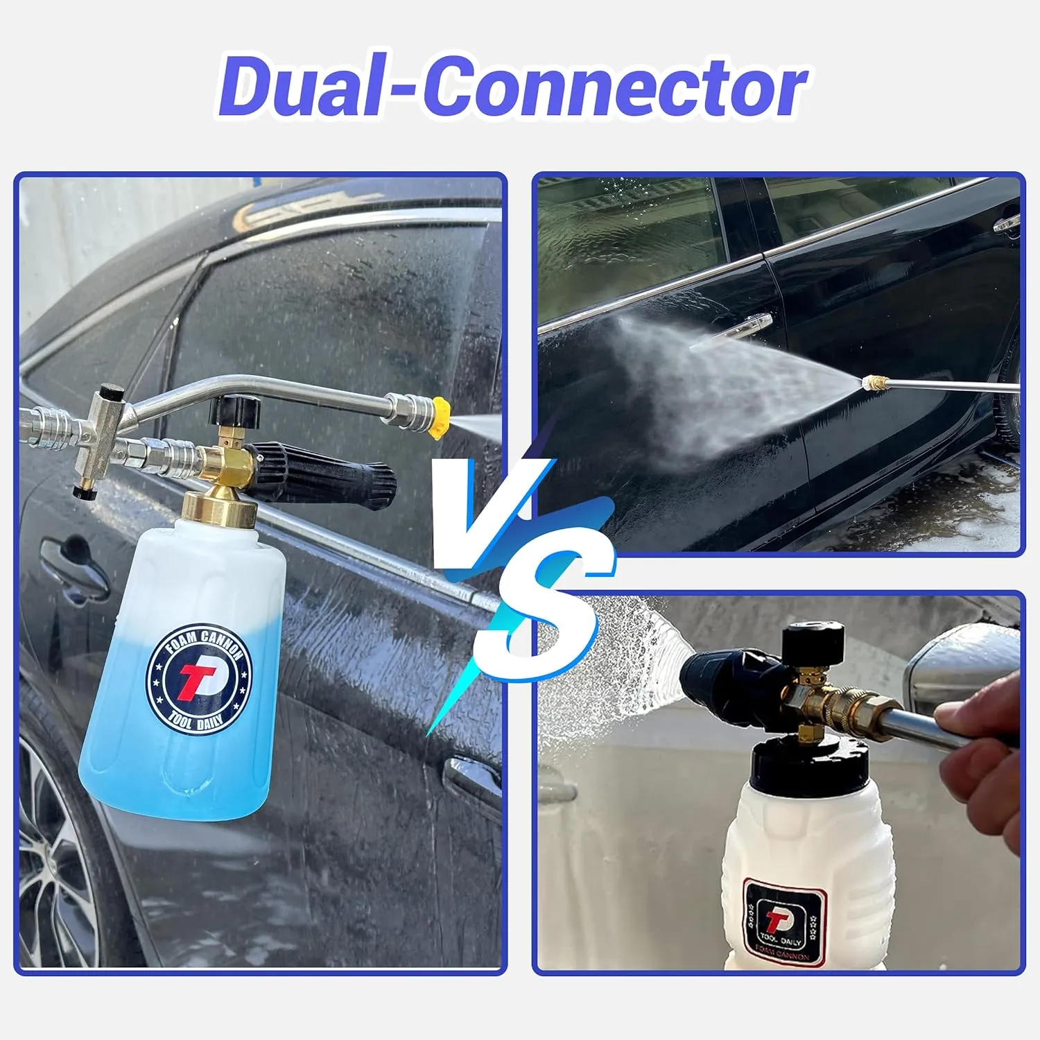 Tool Daily Foam Cannon for Pressure Washer with Double Tip Attachment, Dual Lance Wide Mouth Soap Cannon, 5 Power Washer Sprayer Nozzles, 1/4" Quick Connect, 3600 PSI