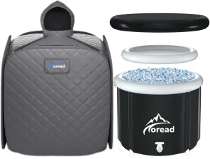TOREAD Sauna and Cold Plunge XL Combo-Portable Folding Steam Sauna with 1000W Generator and Remote Control, Fast Heating in 6 Min Home Sauna Tent & XL Ice Bath Tub-112gal Portable Cold Plunge Tub with