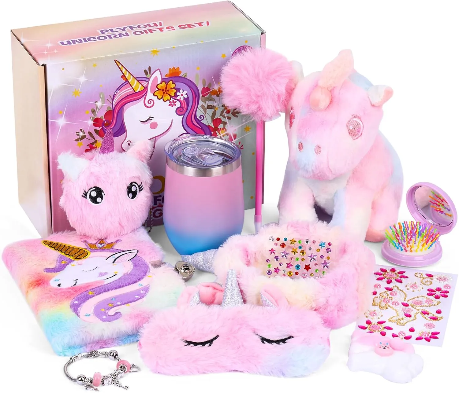 Toy Set Gifts for Girls, Kids Stuffed Animal Plush Toy with Diary Eye Mask Water Bottle Kit Hairband,Birthday Gift For Teen Girls Age 5 6 7 8 9 10 11 12