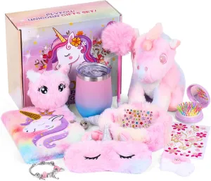 Toy Set Gifts for Girls, Kids Stuffed Animal Plush Toy with Diary Eye Mask Water Bottle Kit Hairband,Birthday Gift For Teen Girls Age 5 6 7 8 9 10 11 12