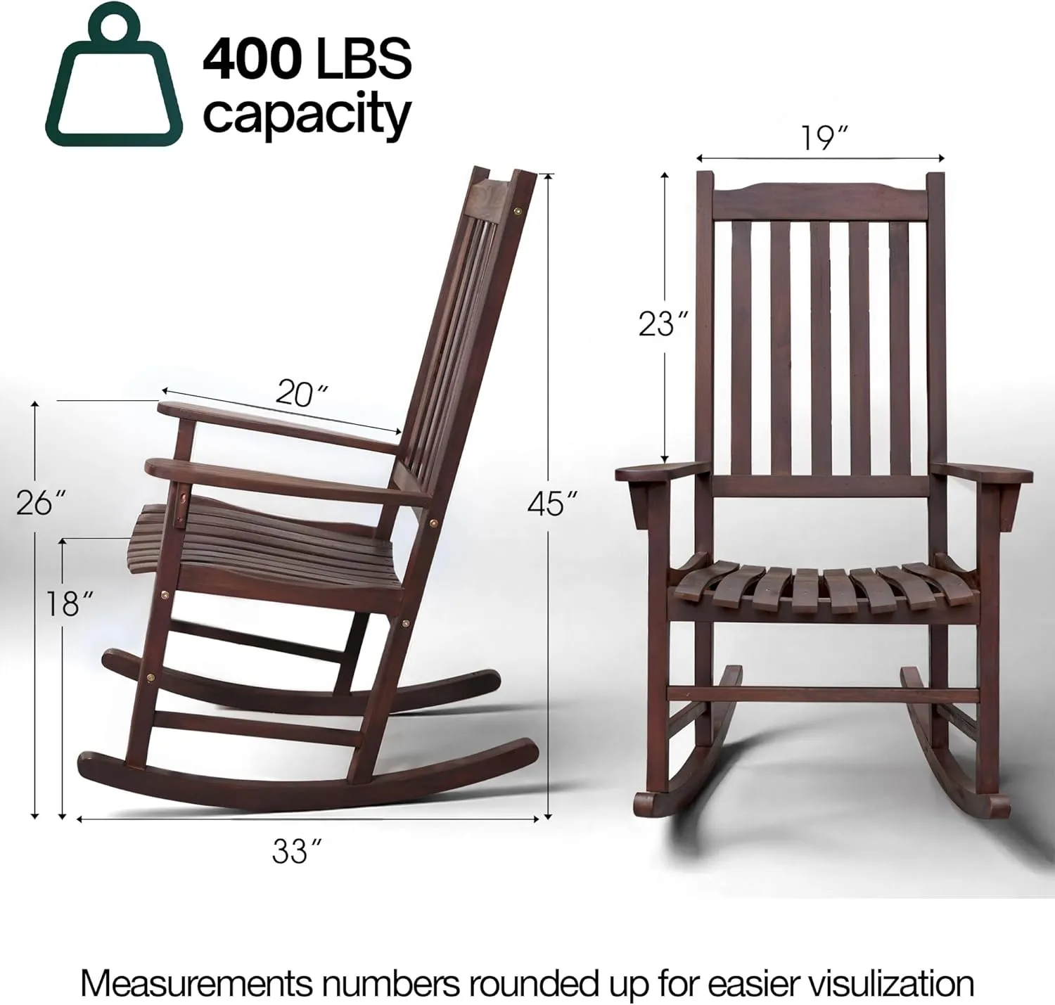 Tranquillo Oasis Wooden Rocking Chair for Patio, Porch, or Indoor Use – Classic Acacia Wood Rocker with Sturdy Frame, Comfortable Slatted Seat, Smooth Rocking Motion – Farmhouse Outdoor Chair