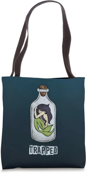 Trapped Mermaid Bottle Isolation Ocean Goth Dark Nautical Tote Bag
