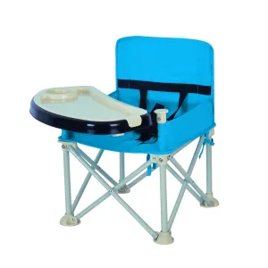 Travel Booster Seat & Activity Chair Folding Portable High Chair for Eating Dining, Camping, Park, Beach or Grandma Use, 2 Oversized Removable Tray with Cup Holder for 6-36 Months Baby(Lvory