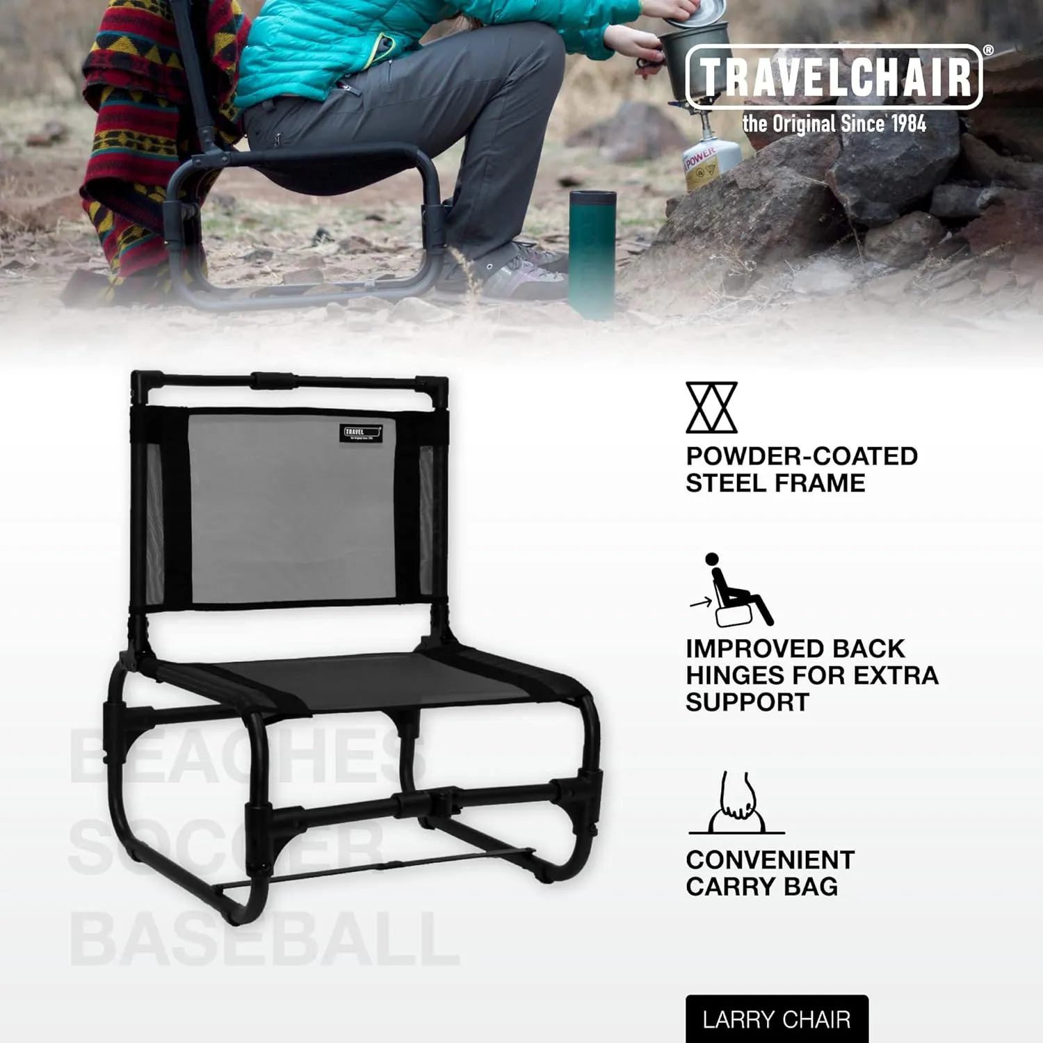Travel Chair Larry Chair, Normal, Black Steel