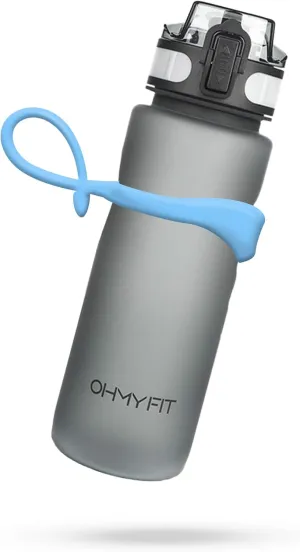 Tritan Sports Water Bottle with Magnetic Silicone Carry Strap & One Click Open Cap - Magnetic Drink Holder for Metal Equipment - Bottle w/Straps for Backpack, Belt & More (18oz, Sky Blue)