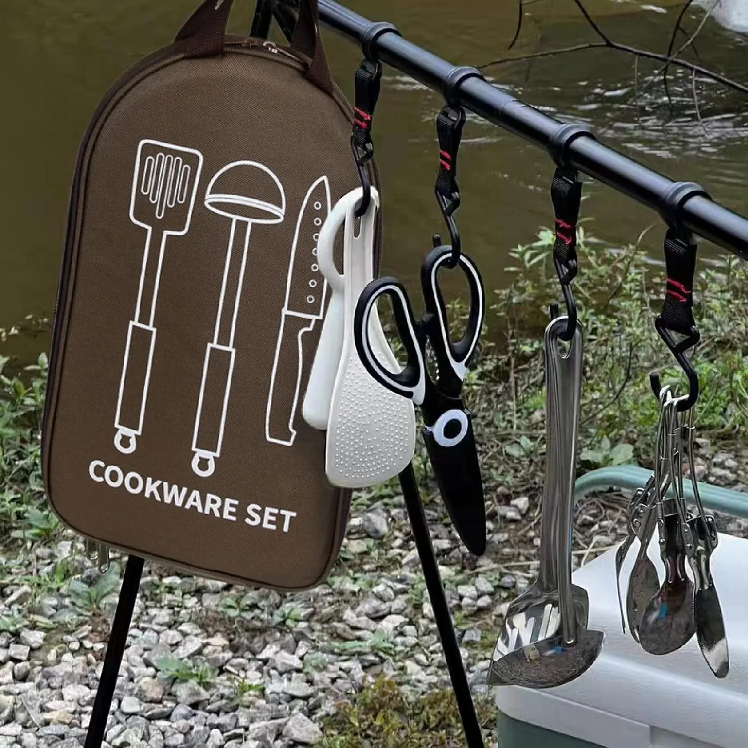 TRIWONDER Camping Travel Cookware Organizer Bag Cooking Utensils Storge Portable Pouch for Outdoor Barbecue Camping Cooking Spoon Chopsticks Organizing