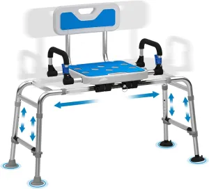 Tub Transfer Bench and Shower Chair with Non Slip Aluminum Body, FSA Eligible, Adjustable Seat Height and Cut Out Access, Holds Weight up to 500 Lbs,