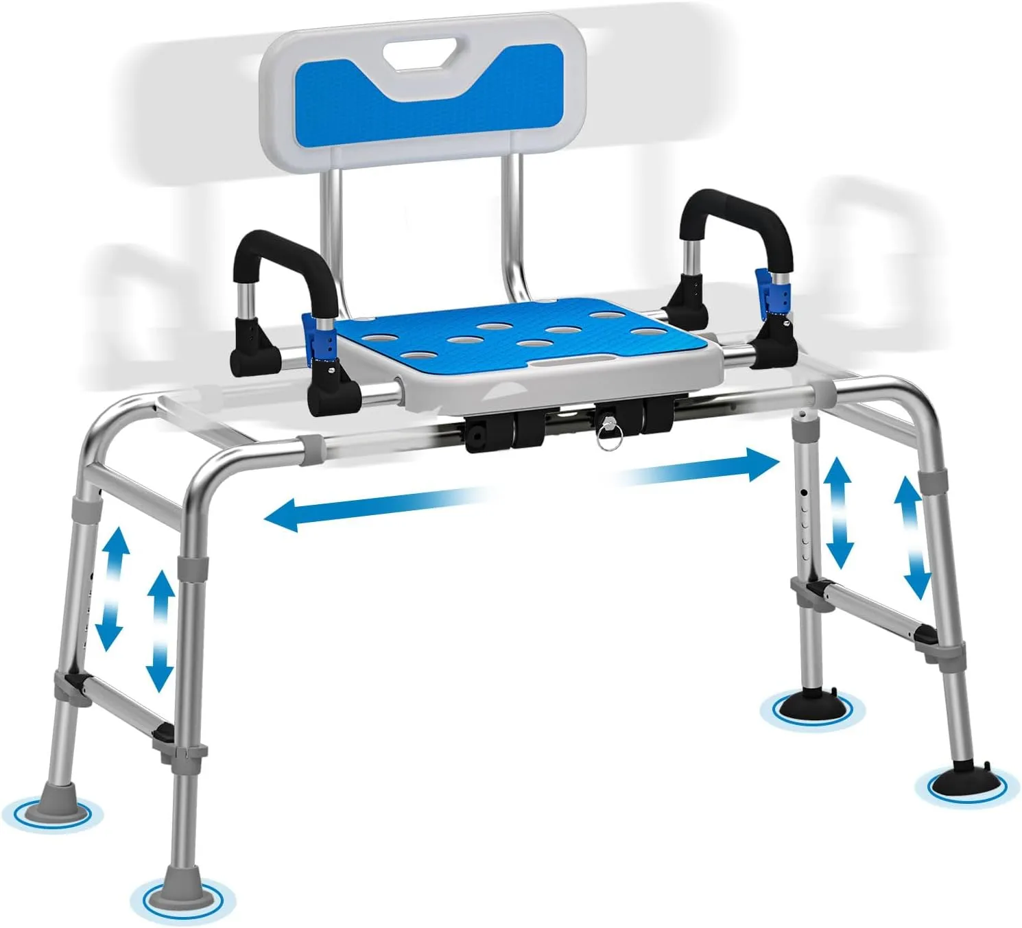 Tub Transfer Bench and Shower Chair with Non Slip Aluminum Body, FSA Eligible, Adjustable Seat Height and Cut Out Access, Holds Weight up to 500 Lbs,