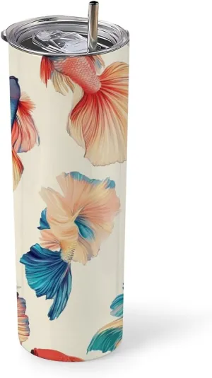 Tumbler with Lid and Straw Colorful Fish Print thermos coffee travel mugcute cups 20 oz insulated tumbler for Daily Holiday Decor Gift coffee cup