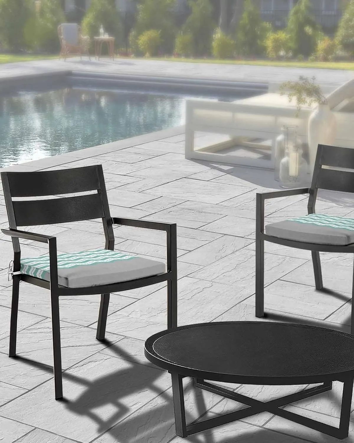 Turquoise Chevron Outdoor Cushion Chair Cover Set of 2 - Waterproof Couch Seat Covers, Geometric Grey Wavy Striped White Patio Furniture Protector Cushions Slipcovers for Sofa/RV, 22"x22"x4"