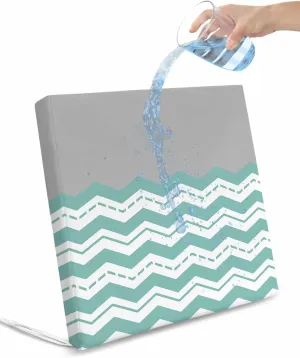 Turquoise Chevron Outdoor Cushion Chair Cover Set of 2 - Waterproof Couch Seat Covers, Geometric Grey Wavy Striped White Patio Furniture Protector Cushions Slipcovers for Sofa/RV, 22"x22"x4"