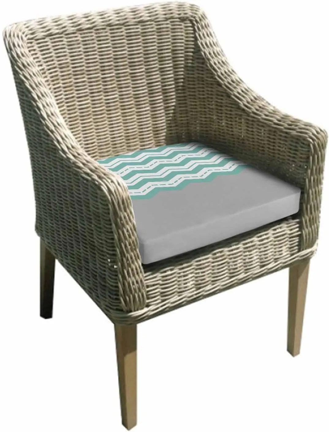Turquoise Chevron Outdoor Cushion Chair Cover Set of 2 - Waterproof Couch Seat Covers, Geometric Grey Wavy Striped White Patio Furniture Protector Cushions Slipcovers for Sofa/RV, 22"x22"x4"