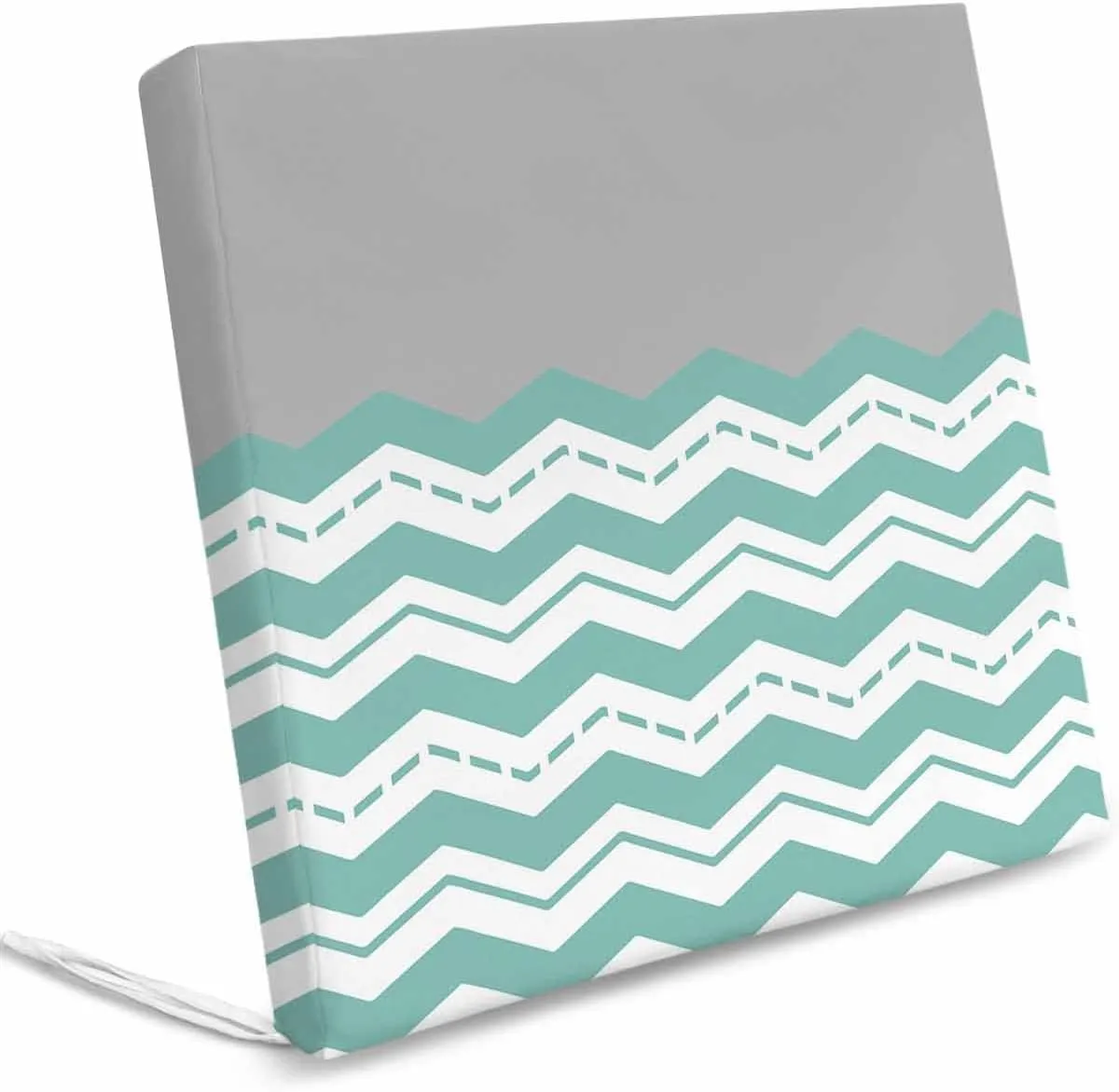 Turquoise Chevron Outdoor Cushion Chair Cover Set of 2 - Waterproof Couch Seat Covers, Geometric Grey Wavy Striped White Patio Furniture Protector Cushions Slipcovers for Sofa/RV, 22"x22"x4"