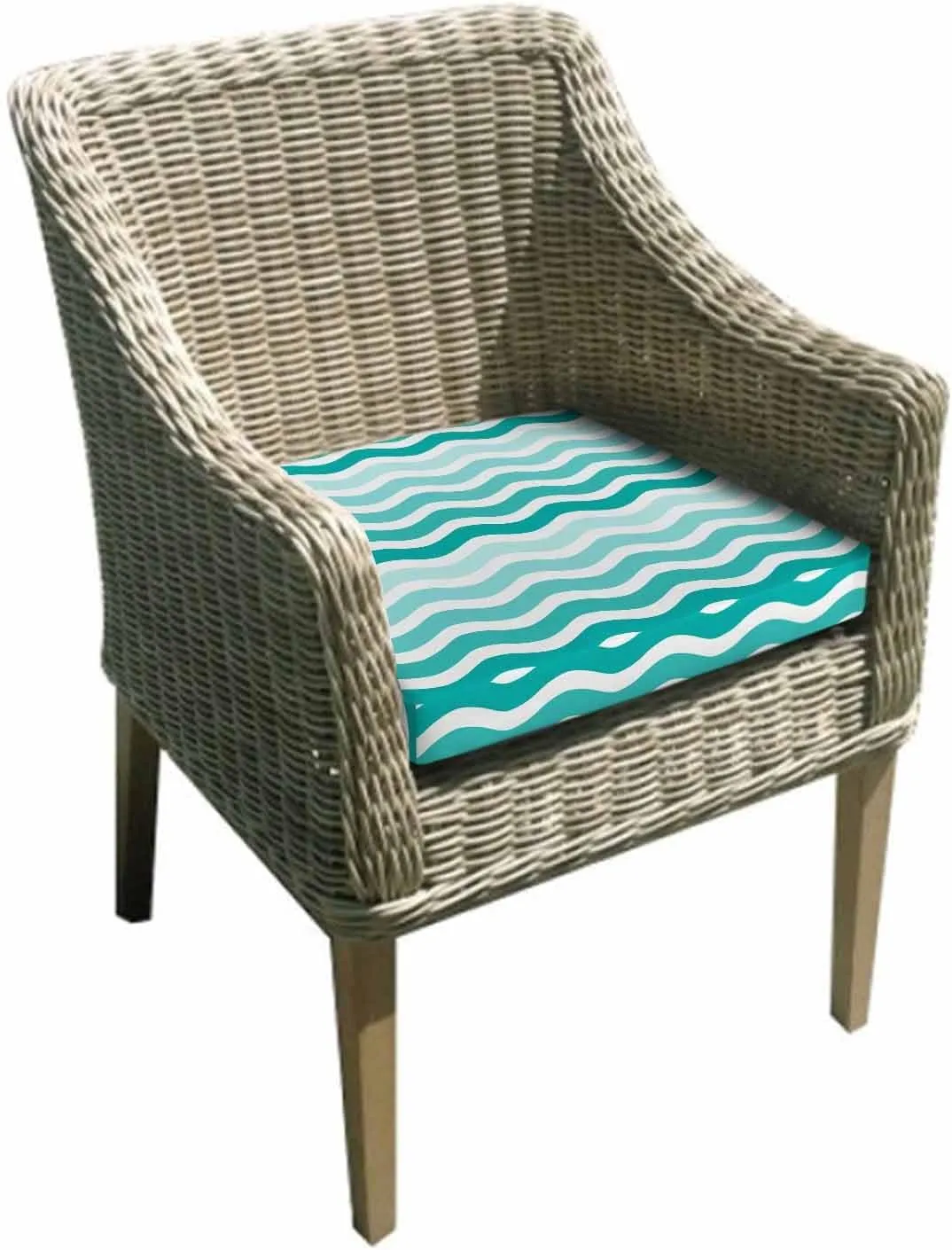 Turquoise Striped Ombre Outdoor Cushion Chair Cover Set of 2 - Waterproof Couch Seat Covers, Geometric Modern Gradient Ocean White Patio Furniture Protector Cushions Slipcovers for Sofa/RV, 22"x22"x4"