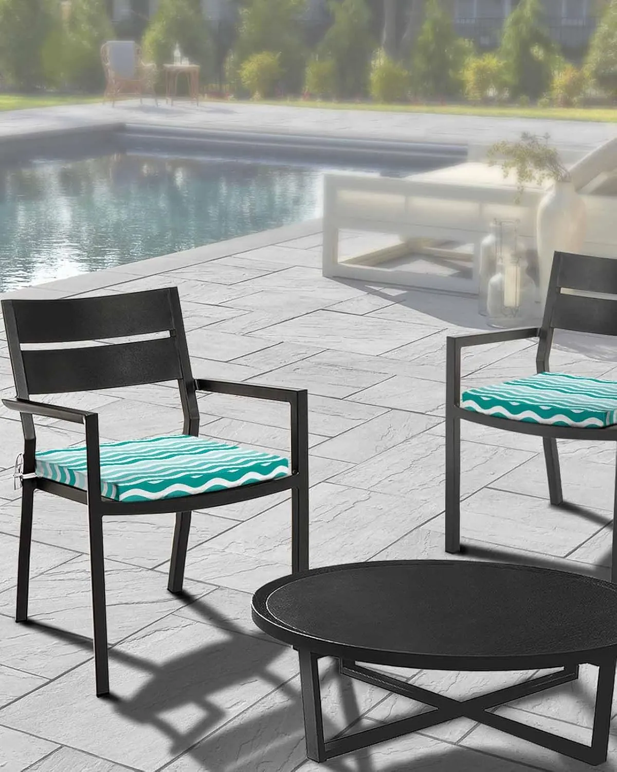 Turquoise Striped Ombre Outdoor Cushion Chair Cover Set of 2 - Waterproof Couch Seat Covers, Geometric Modern Gradient Ocean White Patio Furniture Protector Cushions Slipcovers for Sofa/RV, 22"x22"x4"