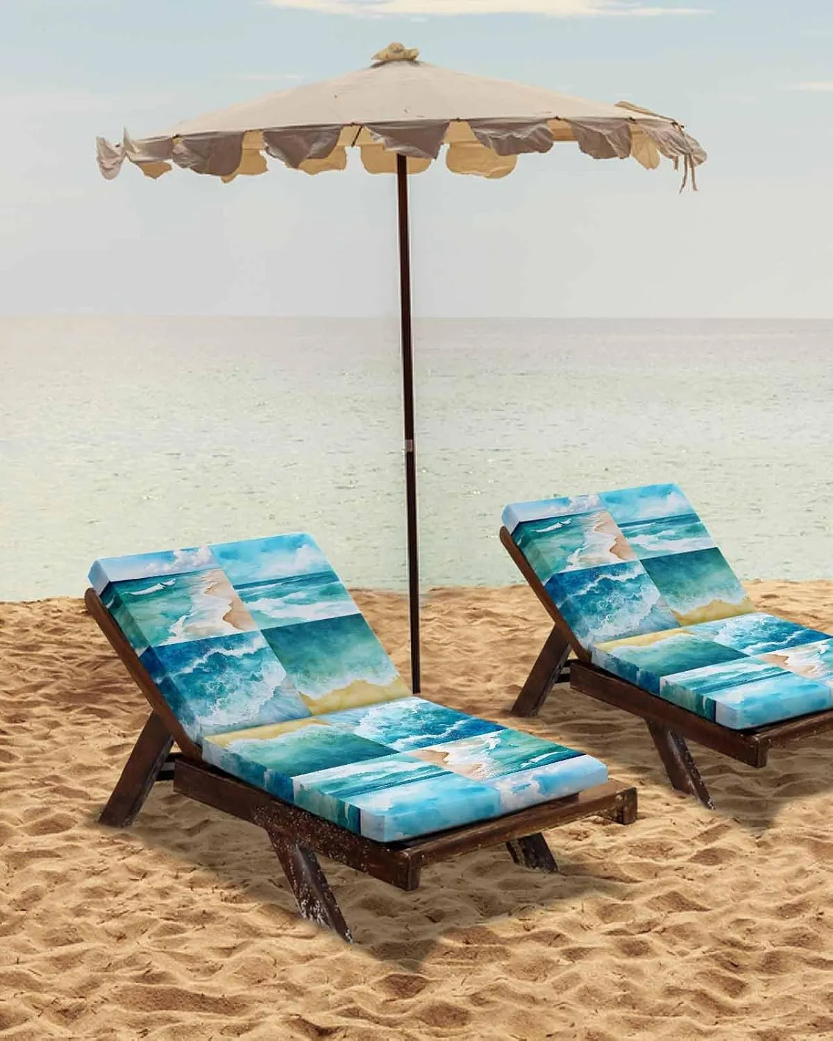 Turquoise Summer Beach Outdoor Cushion Chair Cover Set of 2 - Waterproof Couch Seat Covers, Coastal Ocean Waves Nautical Patio Furniture Protector Cushions Slipcovers for Sofa/RV, 24"x24"x4"