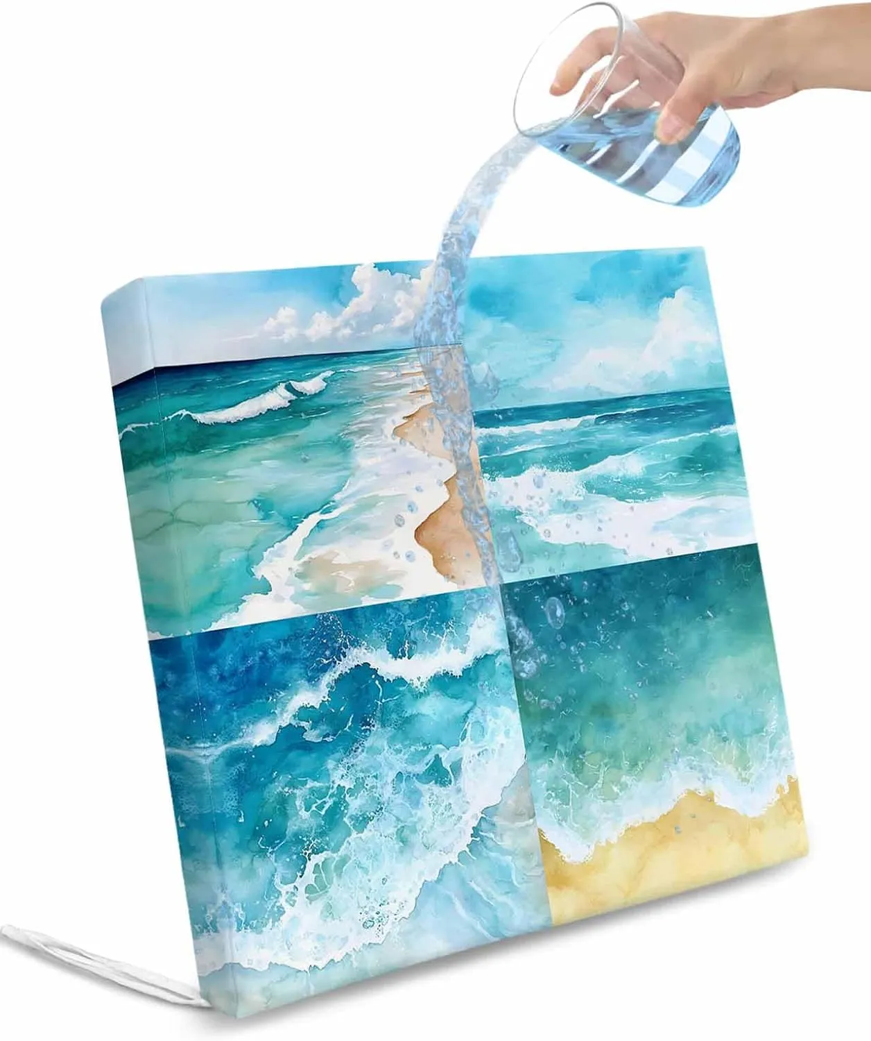 Turquoise Summer Beach Outdoor Cushion Chair Cover Set of 2 - Waterproof Couch Seat Covers, Coastal Ocean Waves Nautical Patio Furniture Protector Cushions Slipcovers for Sofa/RV, 24"x24"x4"