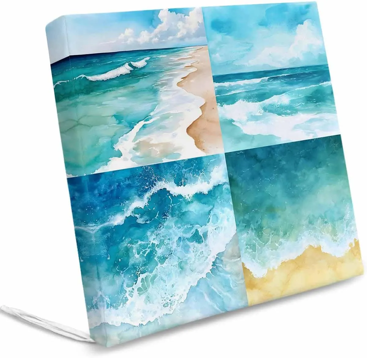 Turquoise Summer Beach Outdoor Cushion Chair Cover Set of 2 - Waterproof Couch Seat Covers, Coastal Ocean Waves Nautical Patio Furniture Protector Cushions Slipcovers for Sofa/RV, 24"x24"x4"
