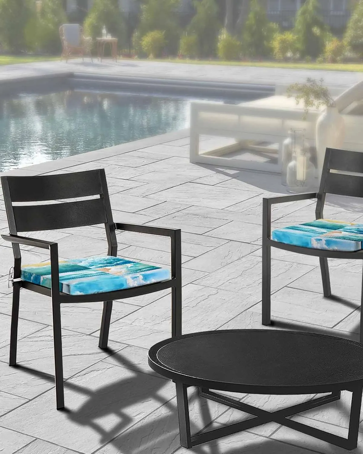 Turquoise Summer Beach Outdoor Cushion Chair Cover Set of 2 - Waterproof Couch Seat Covers, Coastal Ocean Waves Nautical Patio Furniture Protector Cushions Slipcovers for Sofa/RV, 24"x24"x4"