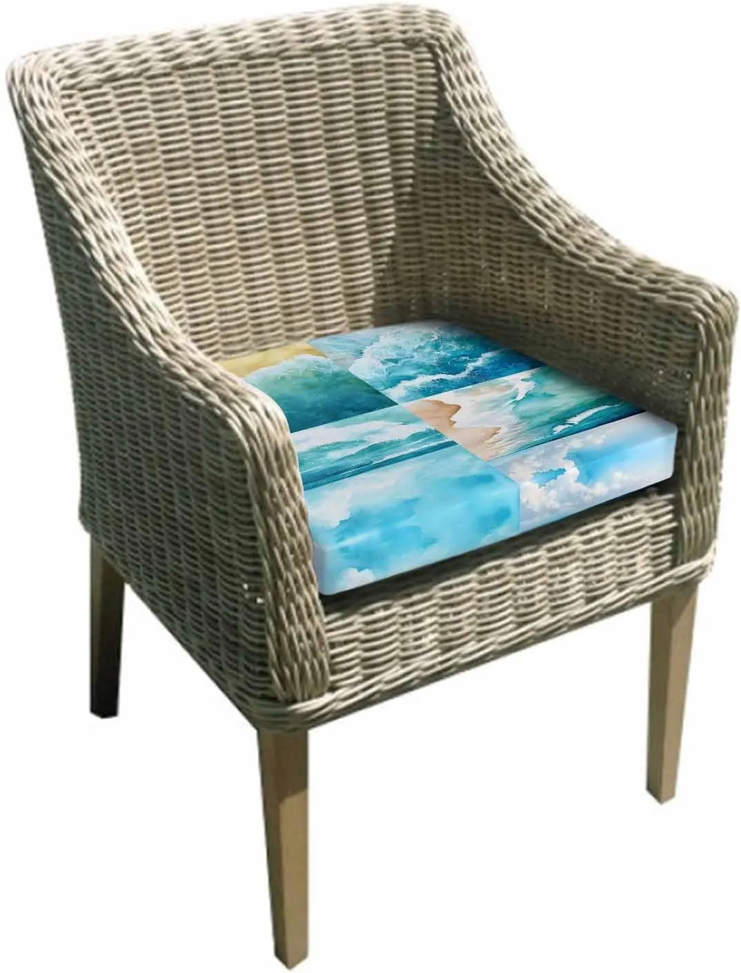 Turquoise Summer Beach Outdoor Cushion Chair Cover Set of 2 - Waterproof Couch Seat Covers, Coastal Ocean Waves Nautical Patio Furniture Protector Cushions Slipcovers for Sofa/RV, 24"x24"x4"