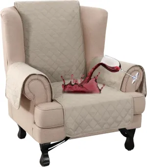 Turquoize 100% Waterproof Wing Chair Cover Wing Armchair Slipcovers Chair Couch Protector Triple Non-Slip Sofa Slipcover for Wing Chair Furniture Protector for Pets, Kids,Dog (Wing Chair, Pale Oak)