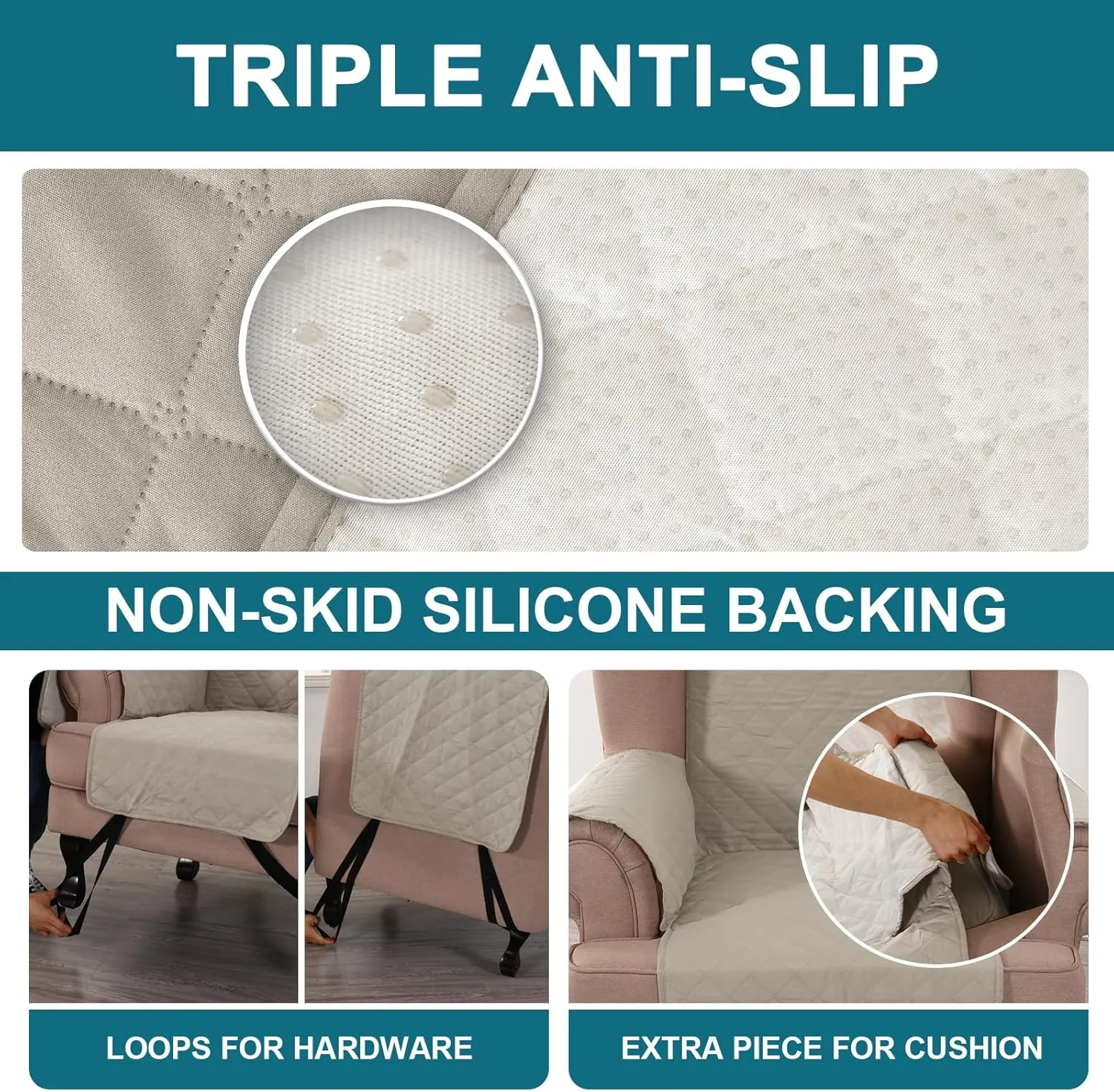 Turquoize 100% Waterproof Wing Chair Cover Wing Armchair Slipcovers Chair Couch Protector Triple Non-Slip Sofa Slipcover for Wing Chair Furniture Protector for Pets, Kids,Dog (Wing Chair, Pale Oak)