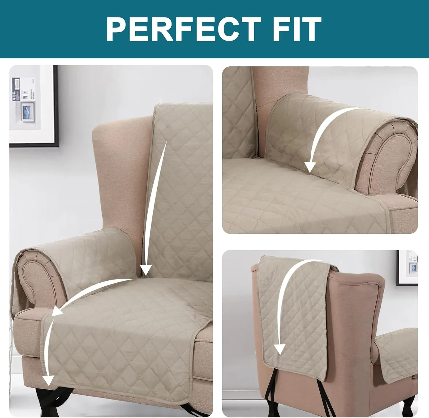 Turquoize 100% Waterproof Wing Chair Cover Wing Armchair Slipcovers Chair Couch Protector Triple Non-Slip Sofa Slipcover for Wing Chair Furniture Protector for Pets, Kids,Dog (Wing Chair, Pale Oak)