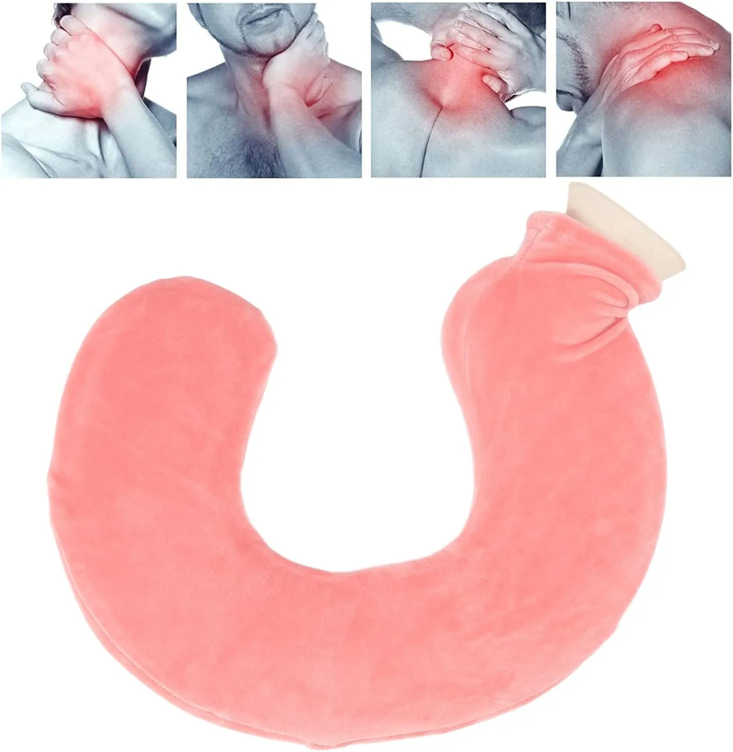 U Shaped Hot Water Bottle Premium Quality Insulated Neck Warmer with Knitted Cover Ideal for Travel and Home Use (Flesh Red)