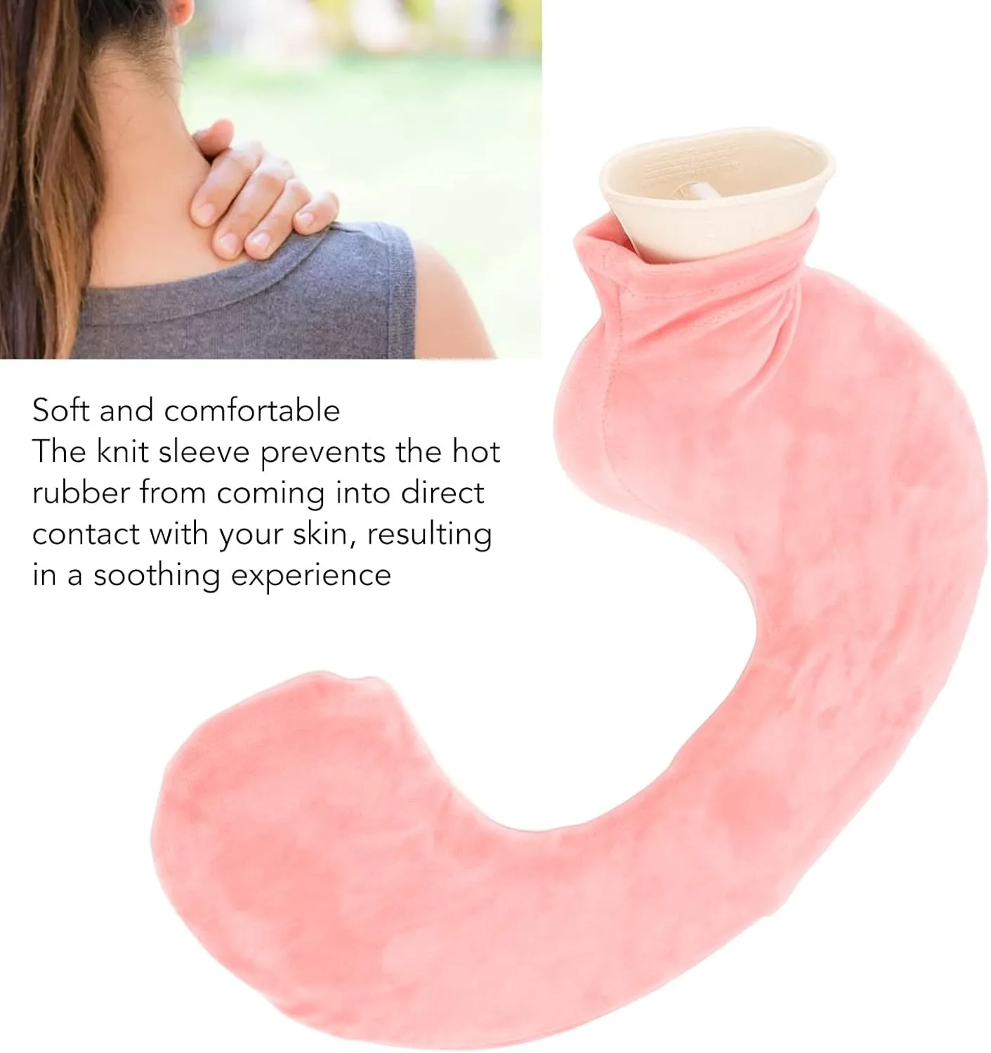 U Shaped Hot Water Bottle Premium Quality Insulated Neck Warmer with Knitted Cover Ideal for Travel and Home Use (Flesh Red)