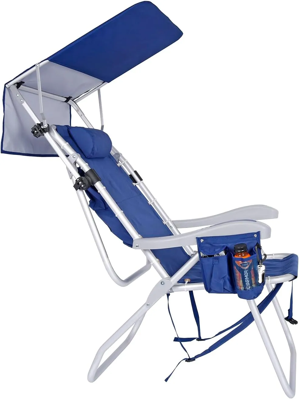 Ultimate Heavy Duty High Seat Aluminum Folding Backpack Beach Chair for Adults | Lay Flat, 5 Reclining Positions | Removable Insulated Cooler Pouch & Canopy for UV Protection