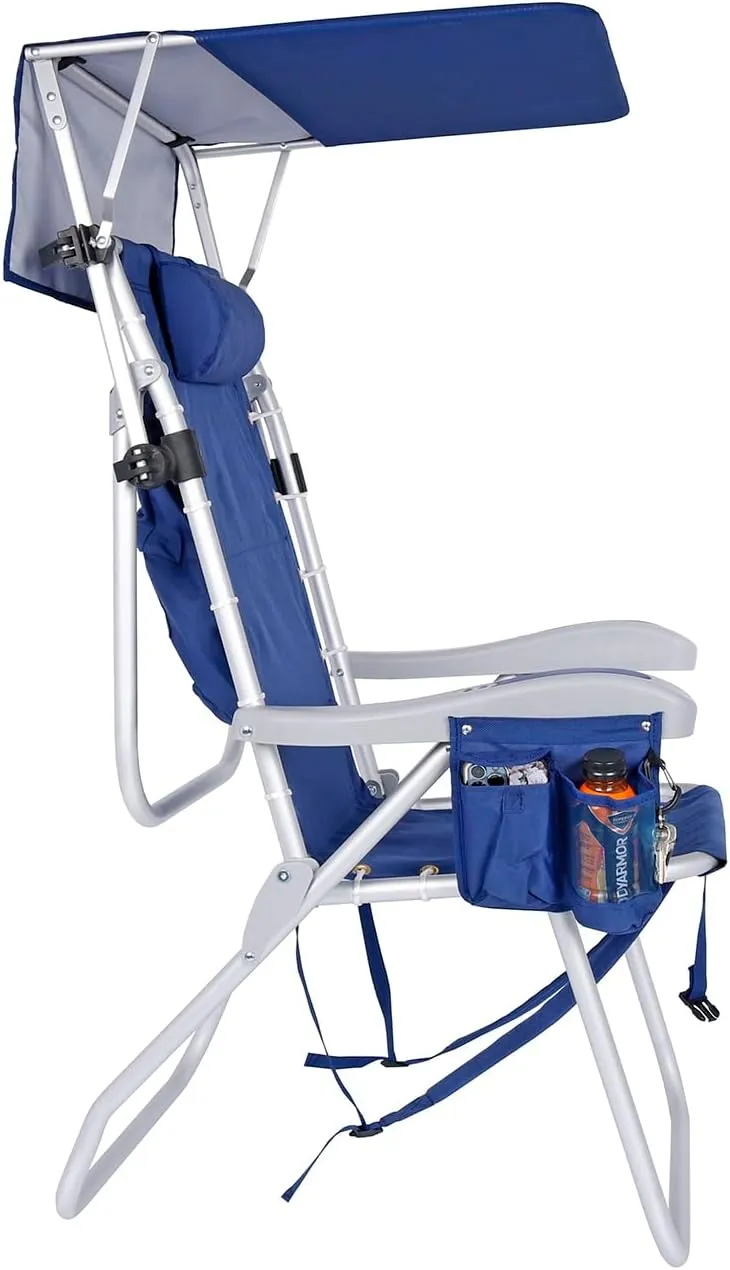 Ultimate Heavy Duty High Seat Aluminum Folding Backpack Beach Chair for Adults | Lay Flat, 5 Reclining Positions | Removable Insulated Cooler Pouch & Canopy for UV Protection