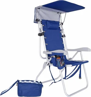 Ultimate Heavy Duty High Seat Aluminum Folding Backpack Beach Chair for Adults | Lay Flat, 5 Reclining Positions | Removable Insulated Cooler Pouch & Canopy for UV Protection