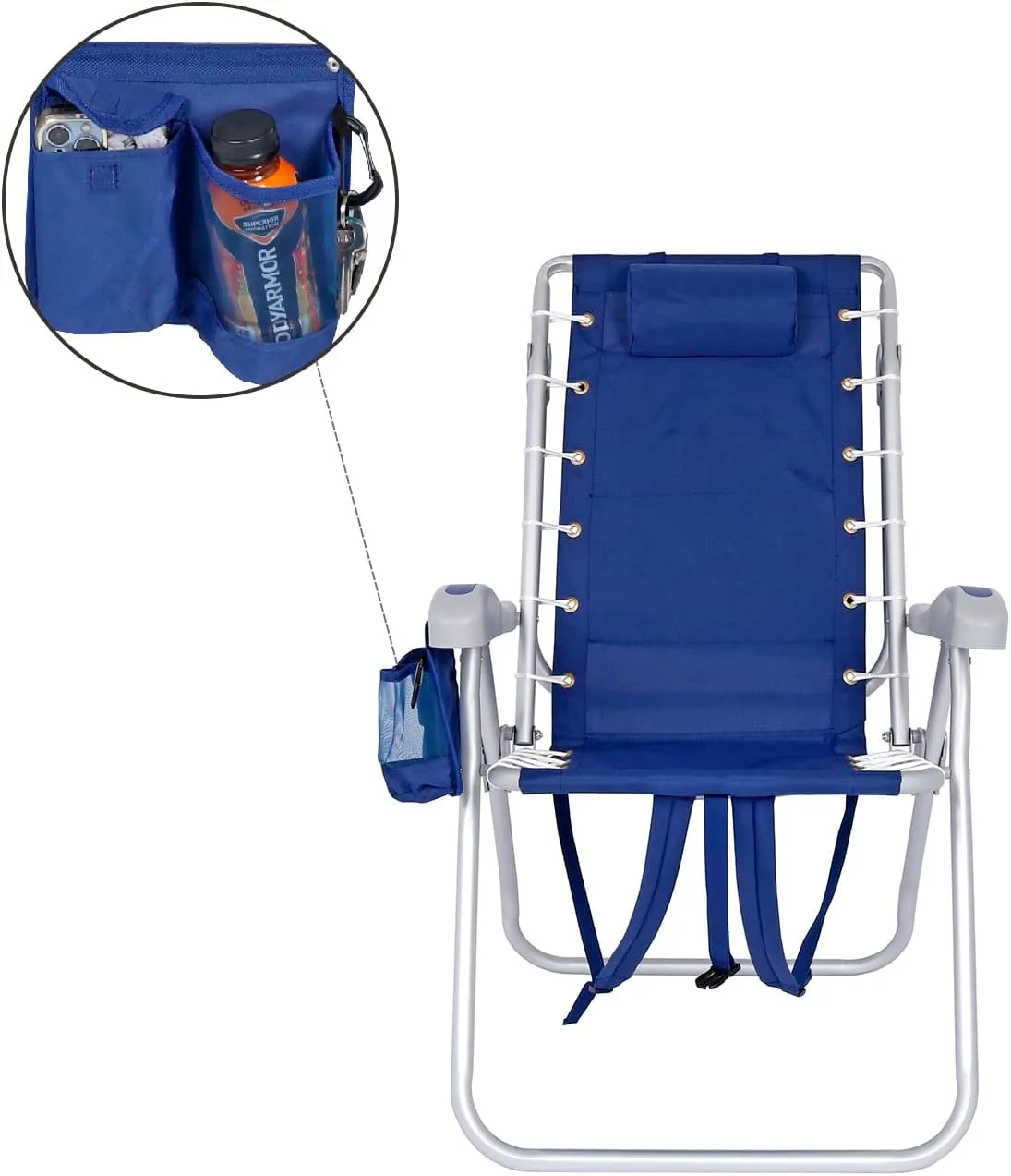 Ultimate Heavy Duty High Seat Aluminum Folding Backpack Beach Chair for Adults | Lay Flat, 5 Reclining Positions | Removable Insulated Cooler Pouch & Canopy for UV Protection