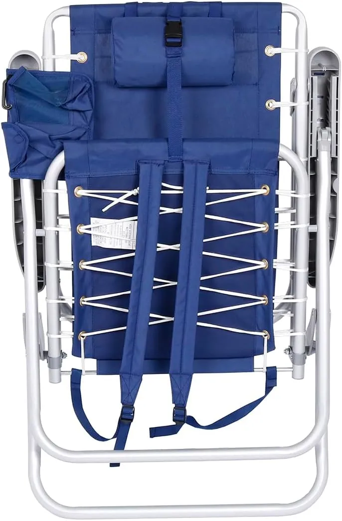Ultimate Heavy Duty High Seat Aluminum Folding Backpack Beach Chair for Adults | Lay Flat, 5 Reclining Positions | Removable Insulated Cooler Pouch & Canopy for UV Protection