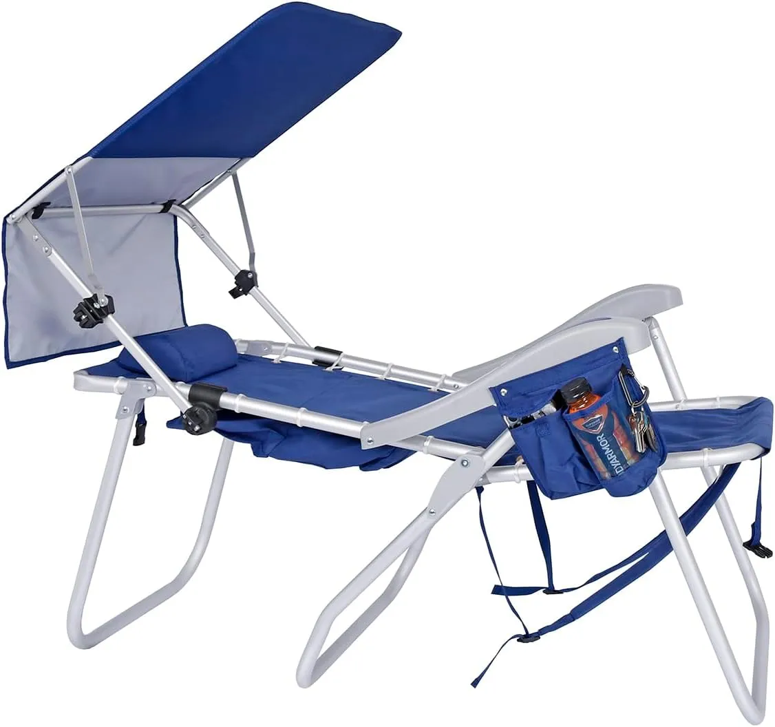 Ultimate Heavy Duty High Seat Aluminum Folding Backpack Beach Chair for Adults | Lay Flat, 5 Reclining Positions | Removable Insulated Cooler Pouch & Canopy for UV Protection