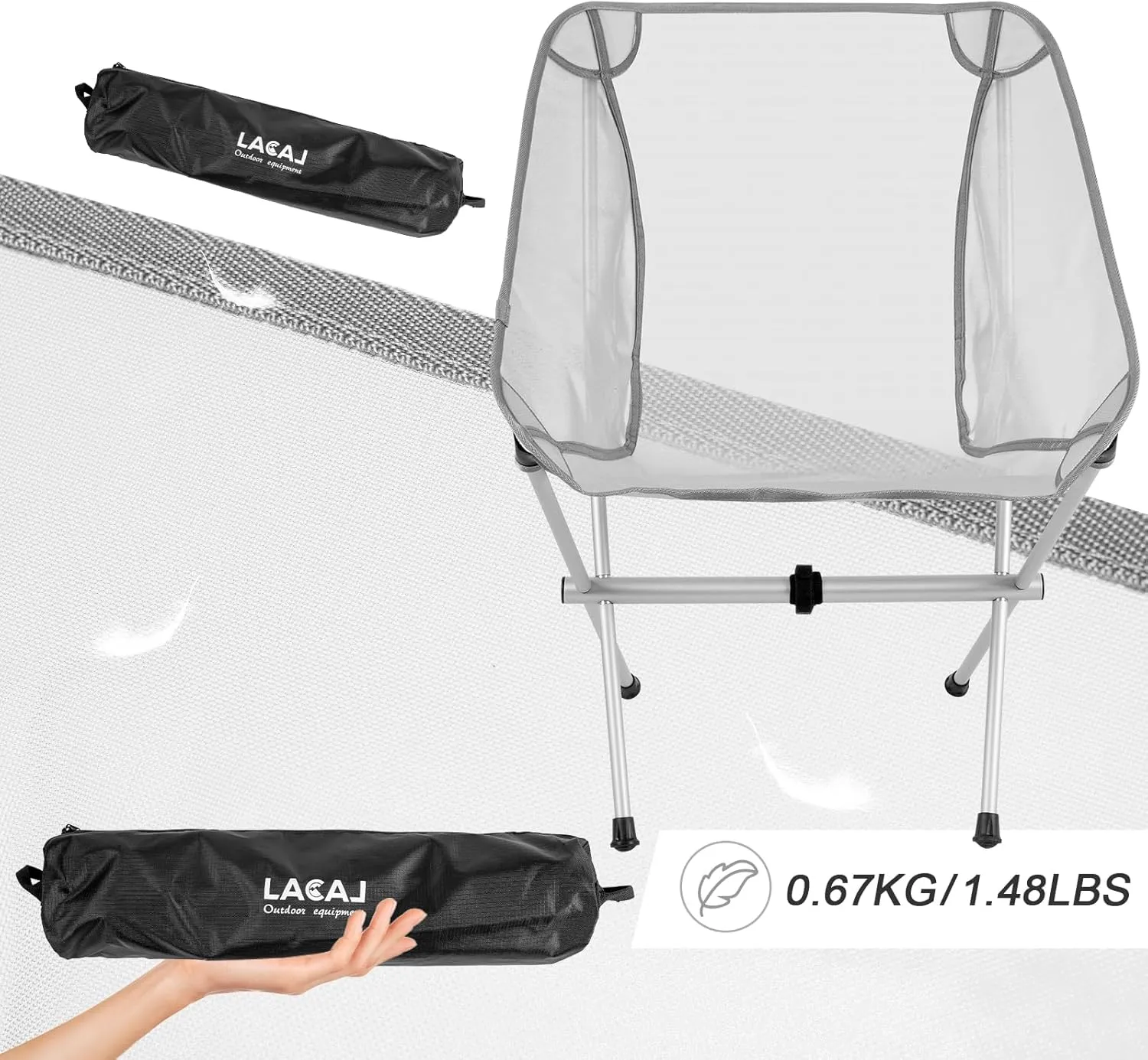 Ultra-Light Folding Camping Chair, All-Aluminum Frame, Surper Breathable Fabric, Easy to Carry, Compact Storage Size (2, Grey)