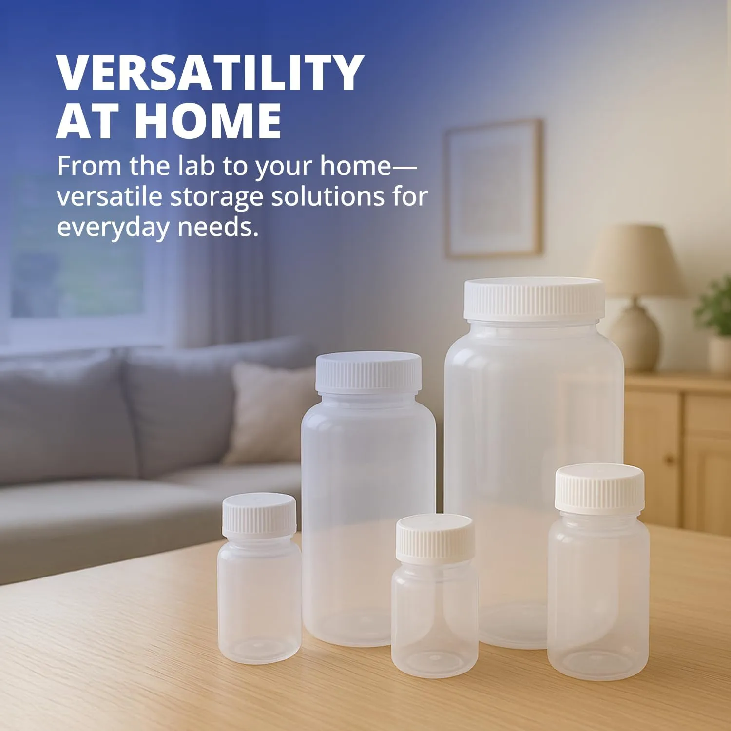 United Scientific® Unistore™ - Sample Containers with Lids - Laboratory Grade Polypropylene Wide Mouth Reagent Bottle - 16 Oz Bottles with Caps (500ml), Plastic Bottles with Lids, Case of 144