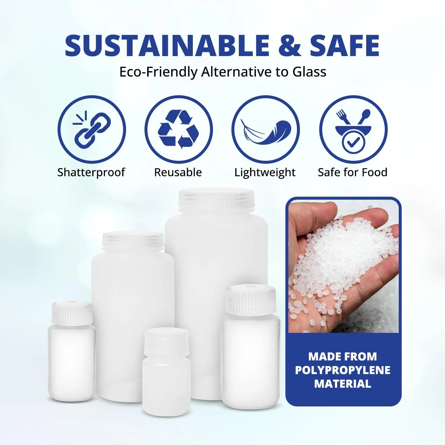 United Scientific® Unistore™ - Sample Containers with Lids - Laboratory Grade Polypropylene Wide Mouth Reagent Bottle - 16 Oz Bottles with Caps (500ml), Plastic Bottles with Lids, Case of 144