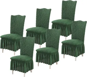 Universal Chair Covers for Dining Room Stretch Seersucker Chair Slipcovers with Skirt Removable Kitchen Chair Protector Cover Set (Color : Green, Size : Set of 6)