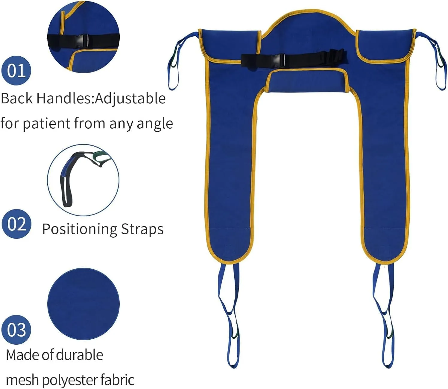 Universal Padded Lift U Sling, Polyester Divided Leg Slings for Patient Lifts - Compatible with Hoyer, Invacare, McKesson, Drive, Lumex, Joerns and More 450 lb(L)