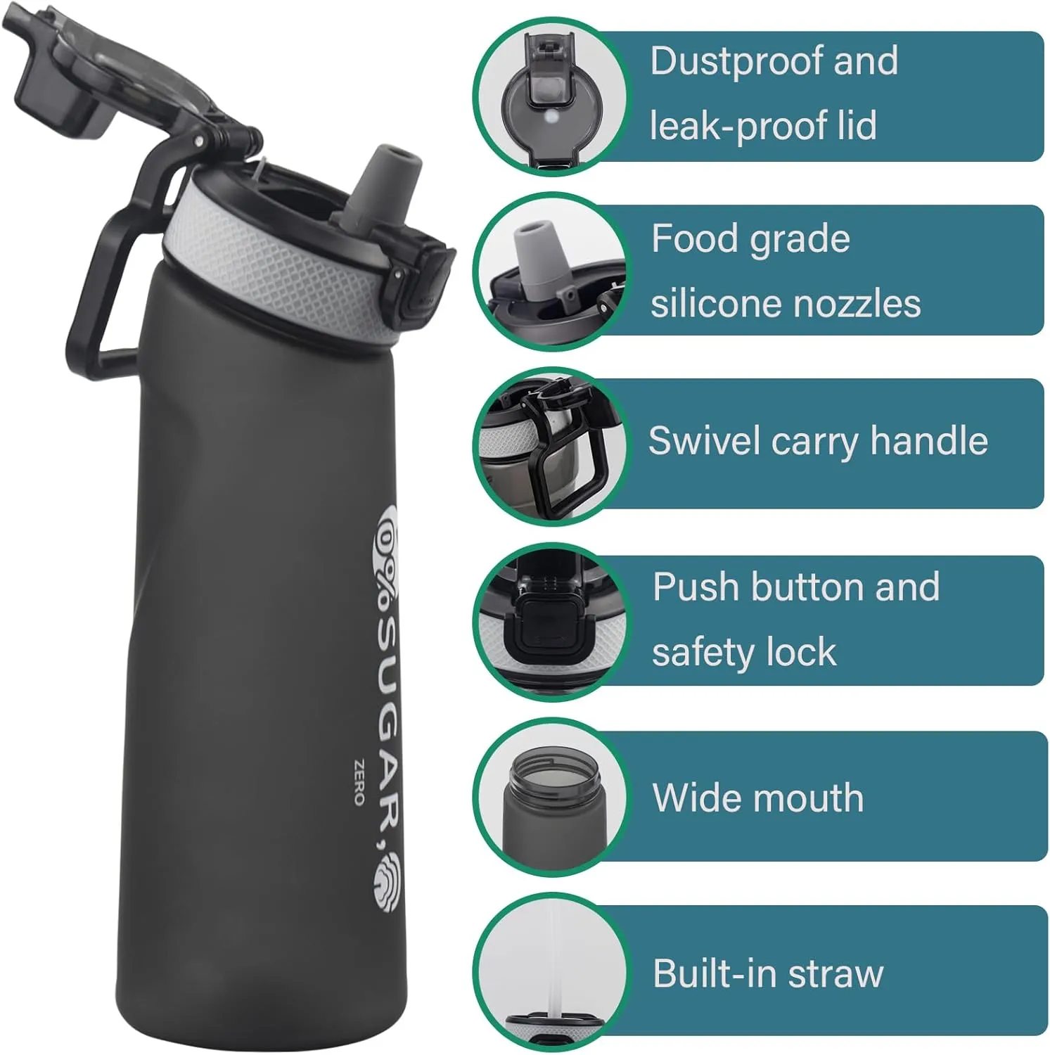 Upgrade Air Scented Up Water Bottle Set, Scent Water Bottle(24 oz/700 ml) with 10 Fruit Flavour Pods, Fruit Fragrance Scented Water Cup BPA Free Sports Water Cup for School, Gym(Frosted Black)