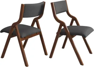 Upholstered Folding Dining Chairs Set of 2,Space Saving & Easy Carry Walnut Wood Chairs Portable Office Meeting-Chair for Kitchen, Dining Room, Indoor/Outdoor Events (2, Dark Grey Walnut)