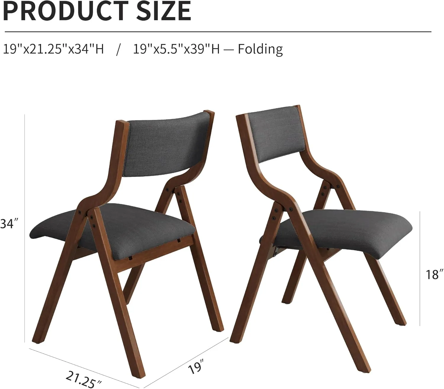 Upholstered Folding Dining Chairs Set of 2,Space Saving & Easy Carry Walnut Wood Chairs Portable Office Meeting-Chair for Kitchen, Dining Room, Indoor/Outdoor Events (2, Dark Grey Walnut)