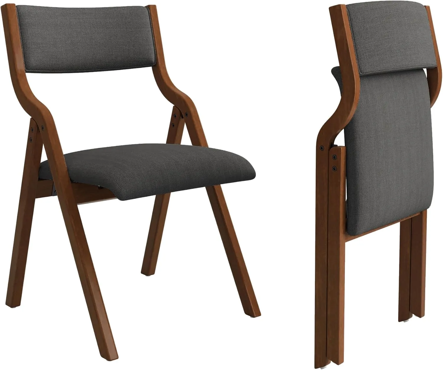 Upholstered Folding Dining Chairs Set of 2,Space Saving & Easy Carry Walnut Wood Chairs Portable Office Meeting-Chair for Kitchen, Dining Room, Indoor/Outdoor Events (2, Dark Grey Walnut)