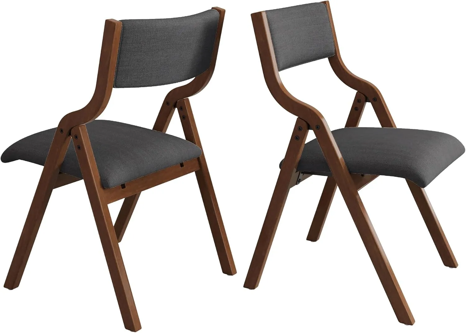 Upholstered Folding Dining Chairs Set of 2,Space Saving & Easy Carry Walnut Wood Chairs Portable Office Meeting-Chair for Kitchen, Dining Room, Indoor/Outdoor Events (2, Dark Grey Walnut)