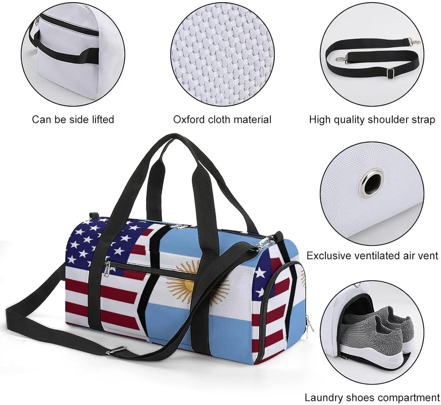 US And Argentina Flag Gym Bag-Workout Organizer with Water Resistant Compartments for Gym Lovers